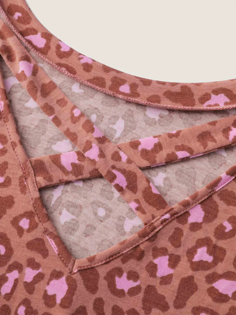 Blushing Leopard Print Cross-Strap Back T-Shirt