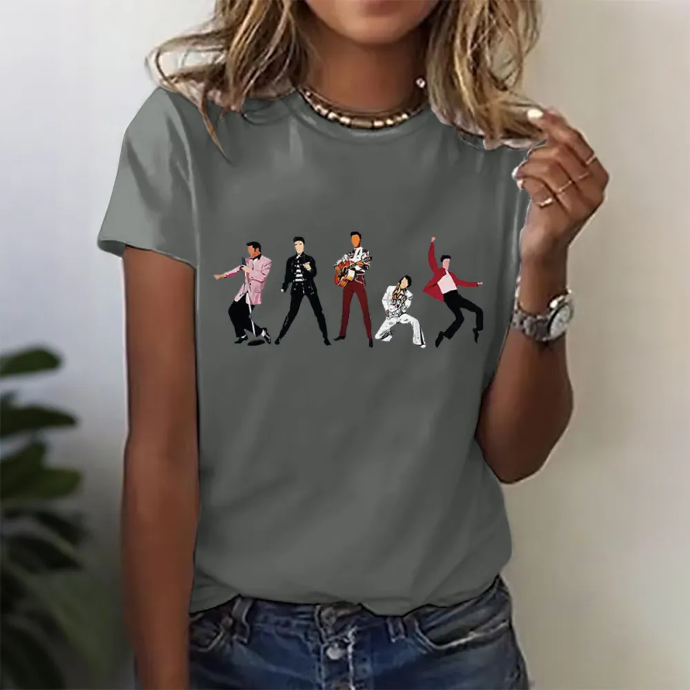 Women's Character Singing Print Short Sleeve Round Neck Cotton T-Shirt