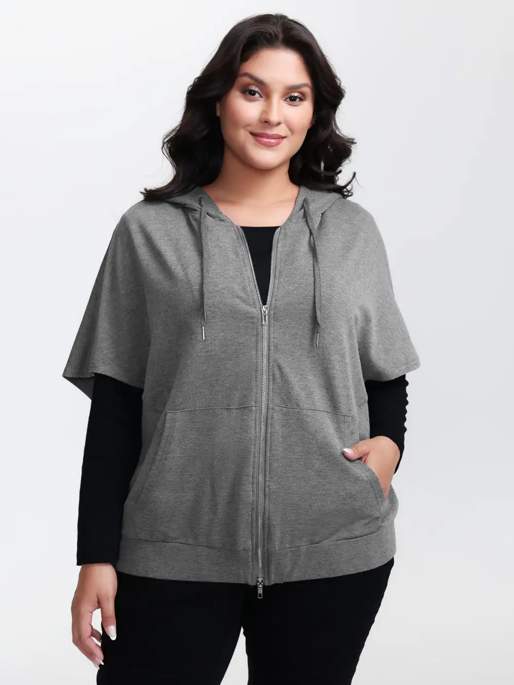 Supersoft Cloak Style Zipper Hooded Jacket