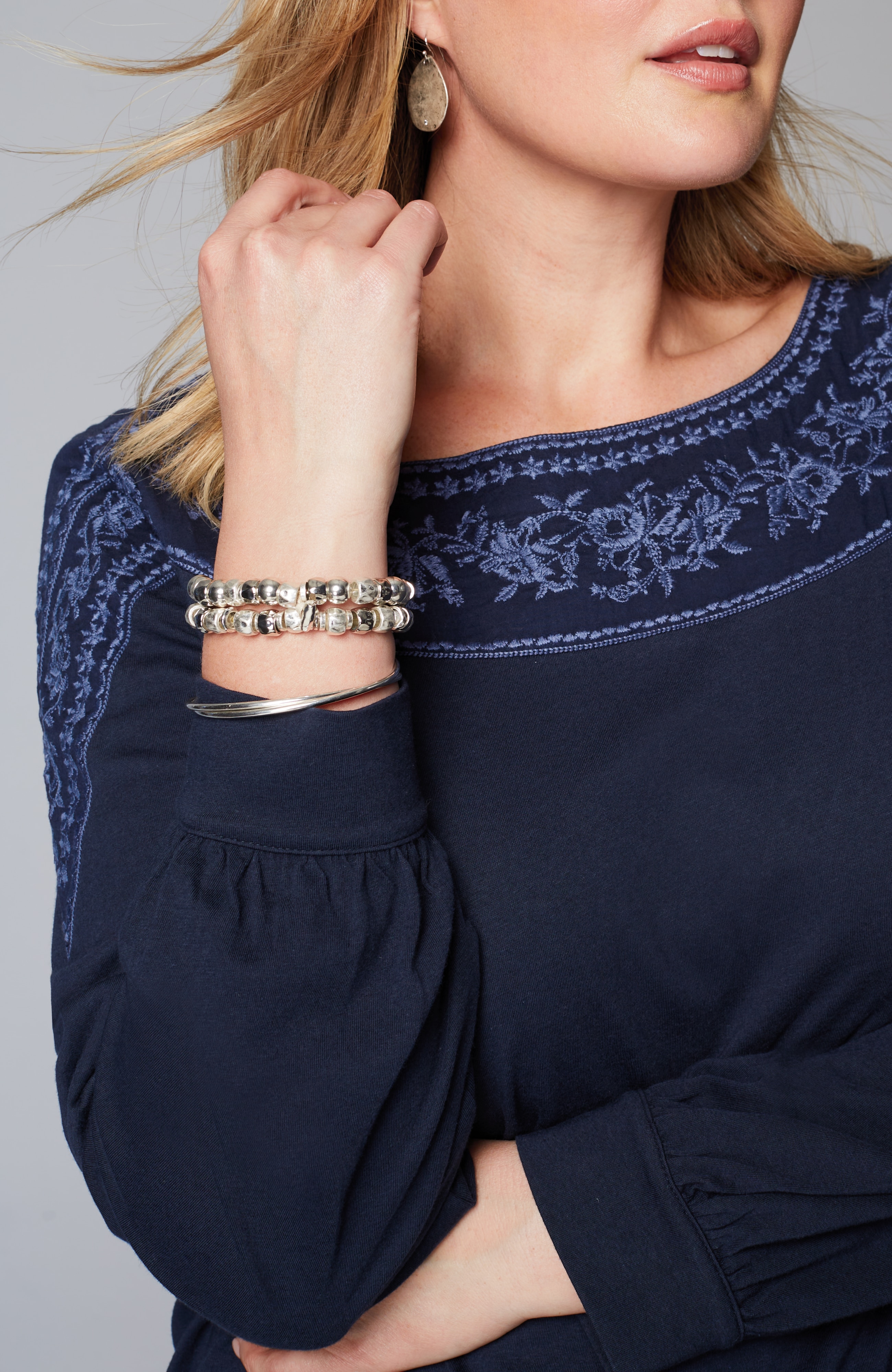 Embroidered Mixed-Media Top