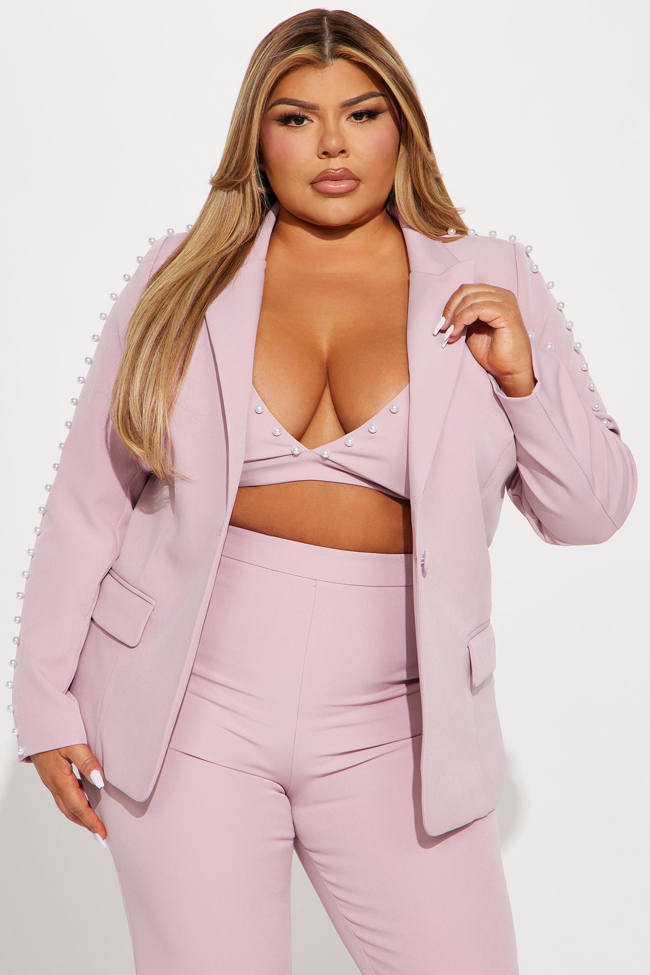 Pamela Pearl 3 Piece Blazer Pant Set - Blush