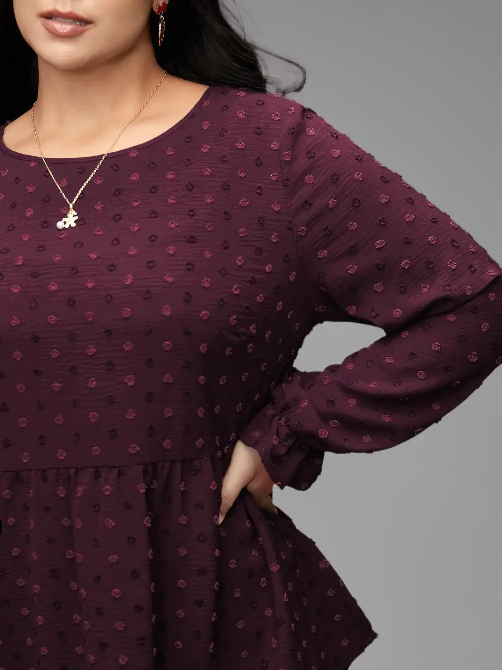 Textured Dot Elastic Cuffs A-line Blouse