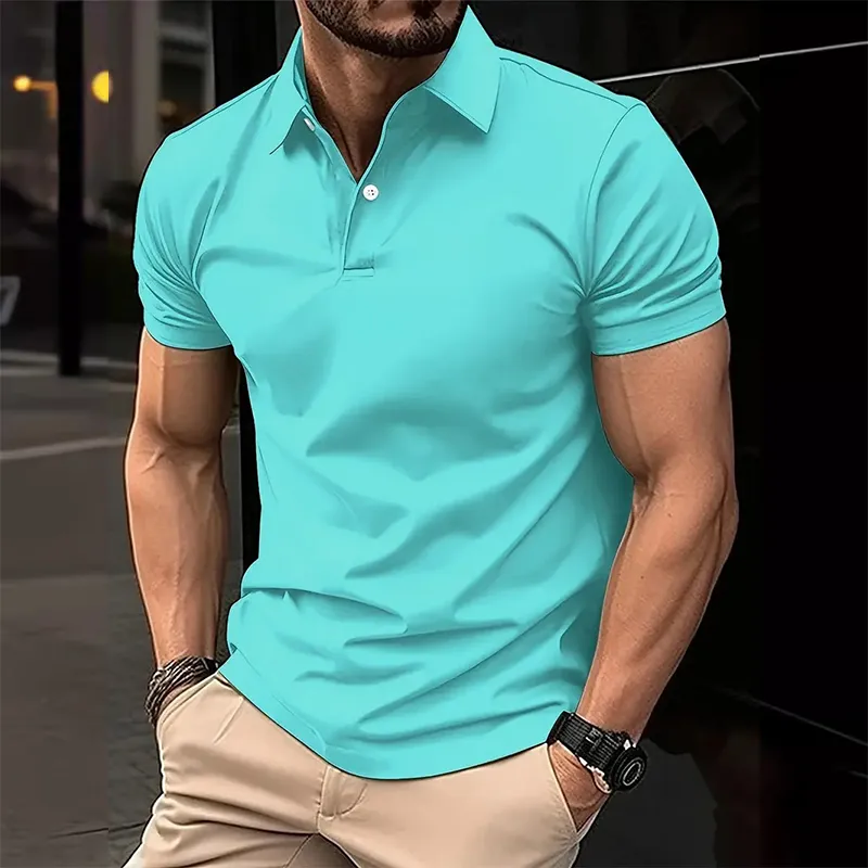 Men's Casual Solid Color Buttoned Short Sleeve Polo Shirt