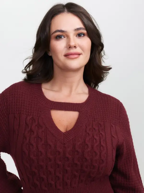 Cable Knit Textured Cut-Out Sweater Dress