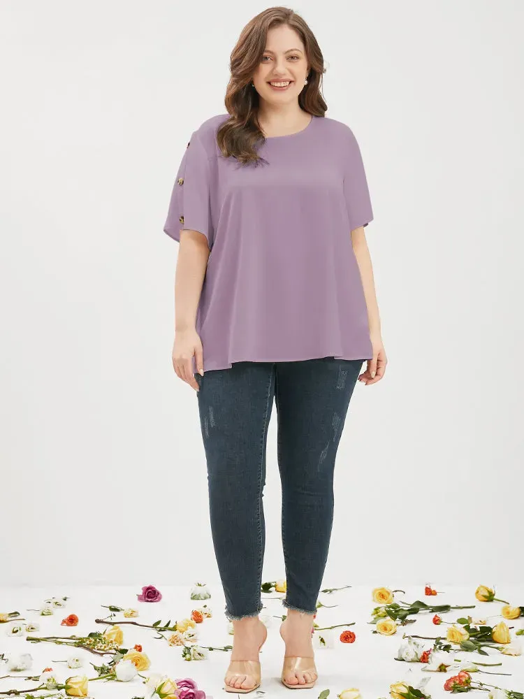 Plain Round Neck Button Detail Blouse