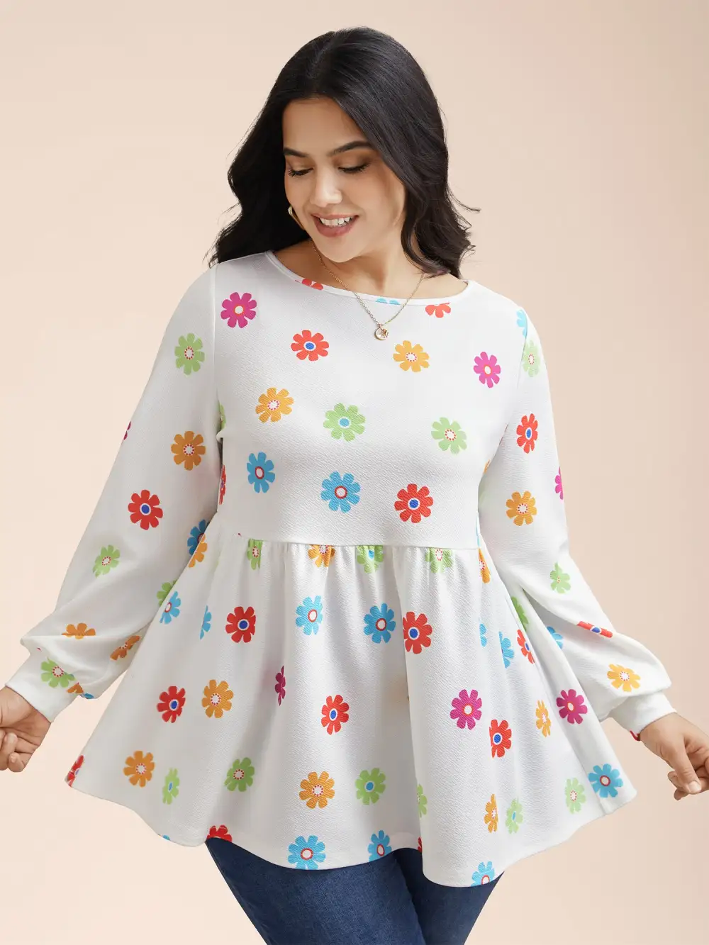 Multi-Color Floral Textured Stretchy Knit Top