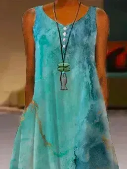 Women's Sleeveless Basic Abstract Printed Dress