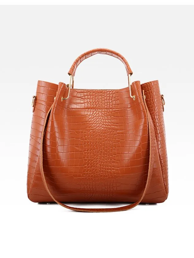 4pcs/set Large Capacity Crocodile Embossed Handbag Commuting Tote Bag with Crossbody Strap