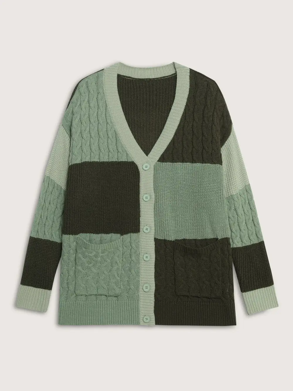 Texture Colorblock Contrast Knit Cardigan