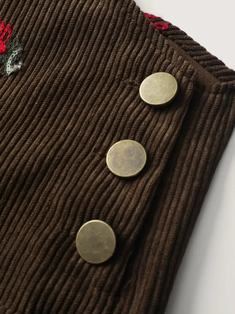 Corduroy Embroidered Patch Pocket Overall Jumpsuit