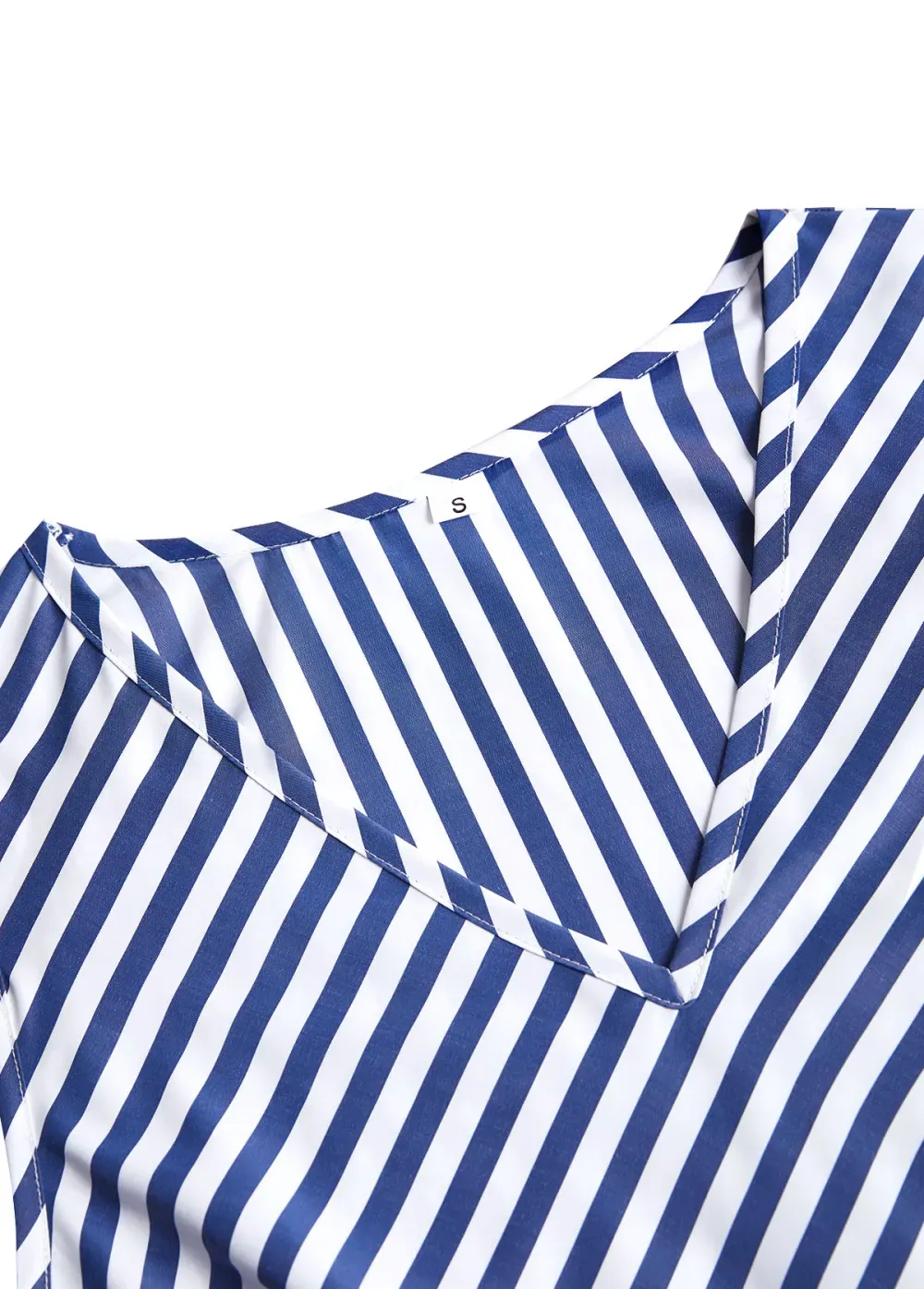 Blue Patchwork Striped A Line Sleeveless V Neck Dress