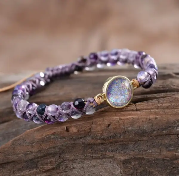 Natural Amethyst Stone Bracelet-Healing Meditation Balance Opal Bracelet-Spiritual Protection Inner Peace Mental Health Anxiety Relief Gift