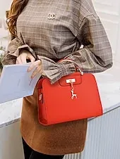 Women's Faux Leather Top Handle Tote Bag with Deer Charm - Elegant Structured Women's Shoulder Bag, Perfect for Mother's Day Gift, Work, Shopping and Casual Outings