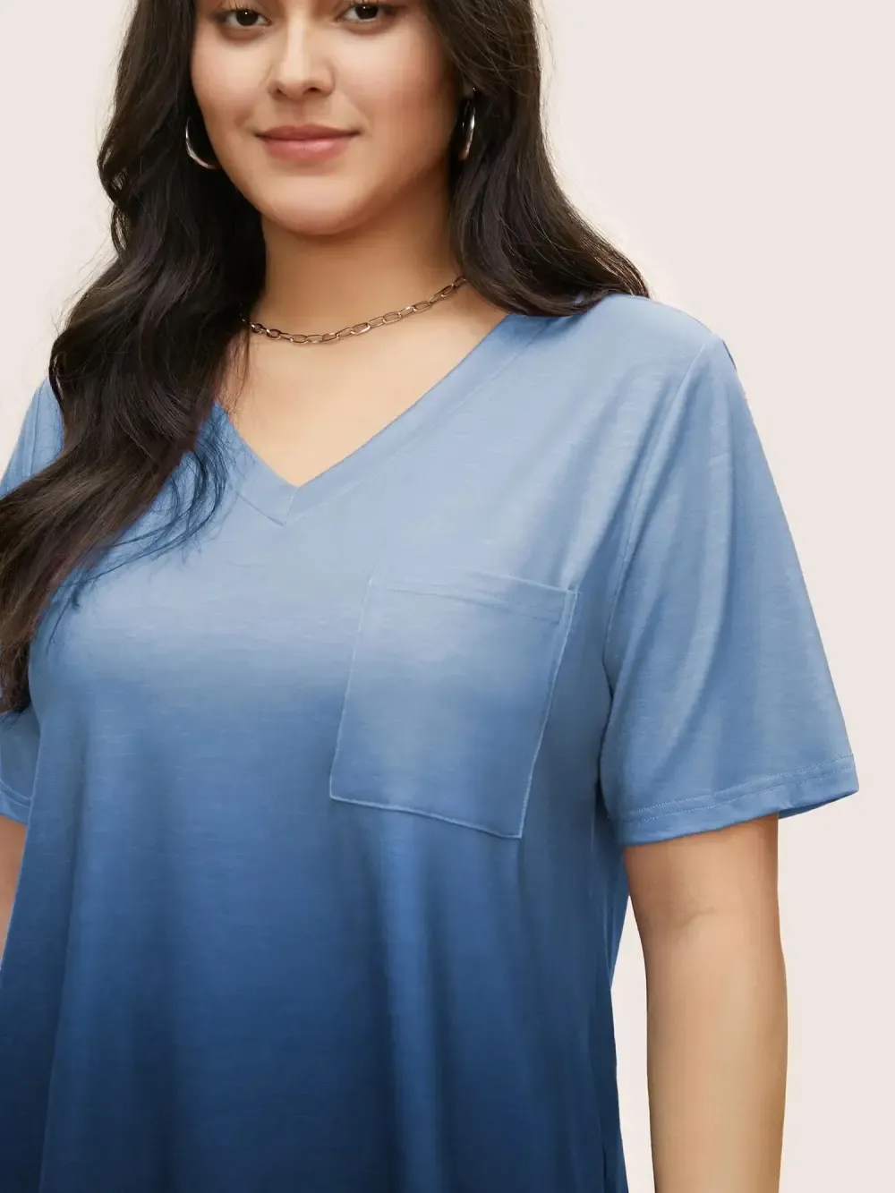 Ombre Contrast Patched Pocket T-shirt