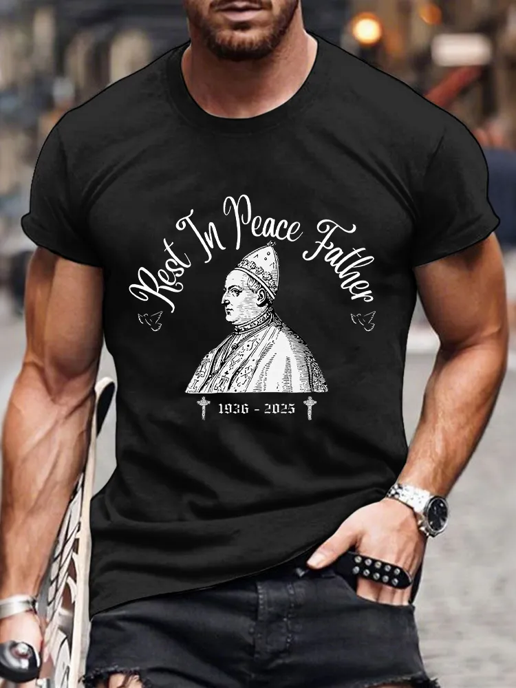 Men's Rest In Peace Father 1936-2025 Print Short Sleeve Round Neck Cotton T-Shirt
