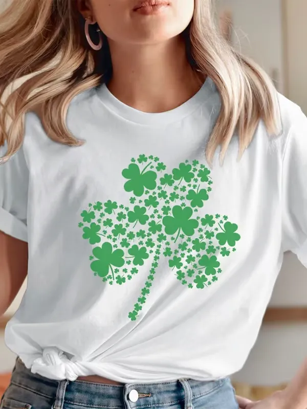 Women'S T-Shirt Women'S St. Patrick'S Day Lucky Clover Print Casual T-Shirt Pure Cotton Printed Short Sleeve