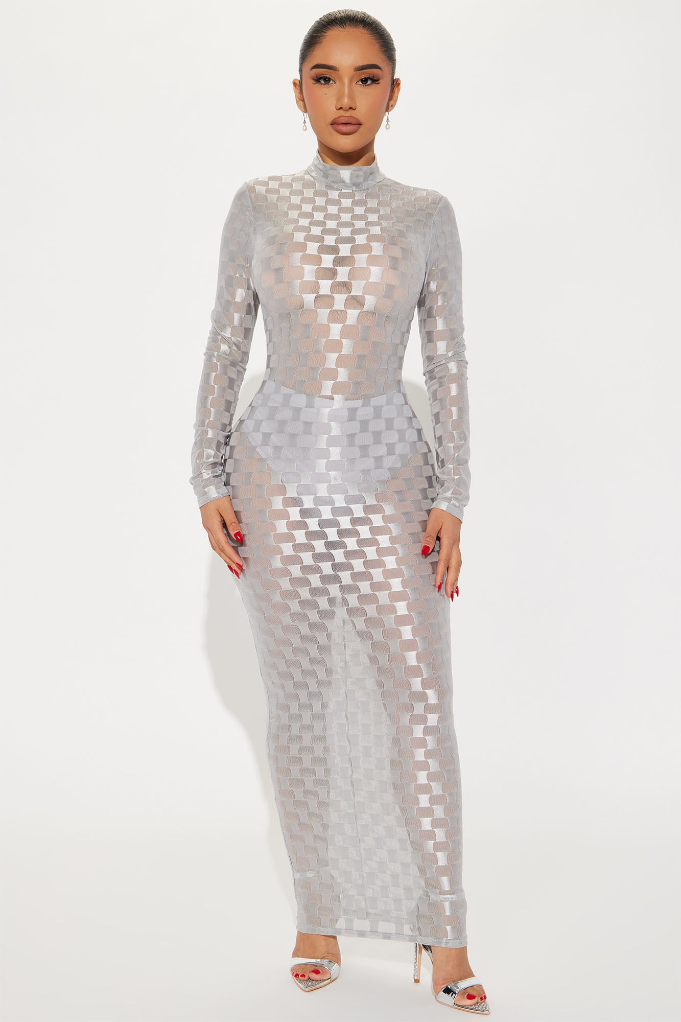 Checkmate Checkered Maxi Dress - Silver
