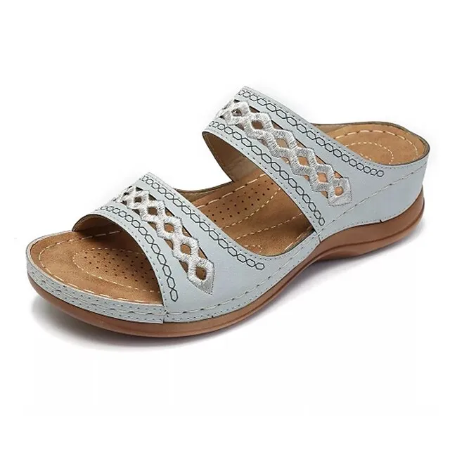 Women's Sandals Slippers Casual Daily Beach Solid Colored Summer Spring Cut Out Embroidery Wedge Heel Round Toe Casual Minimalism Synthetics Loafer Wine