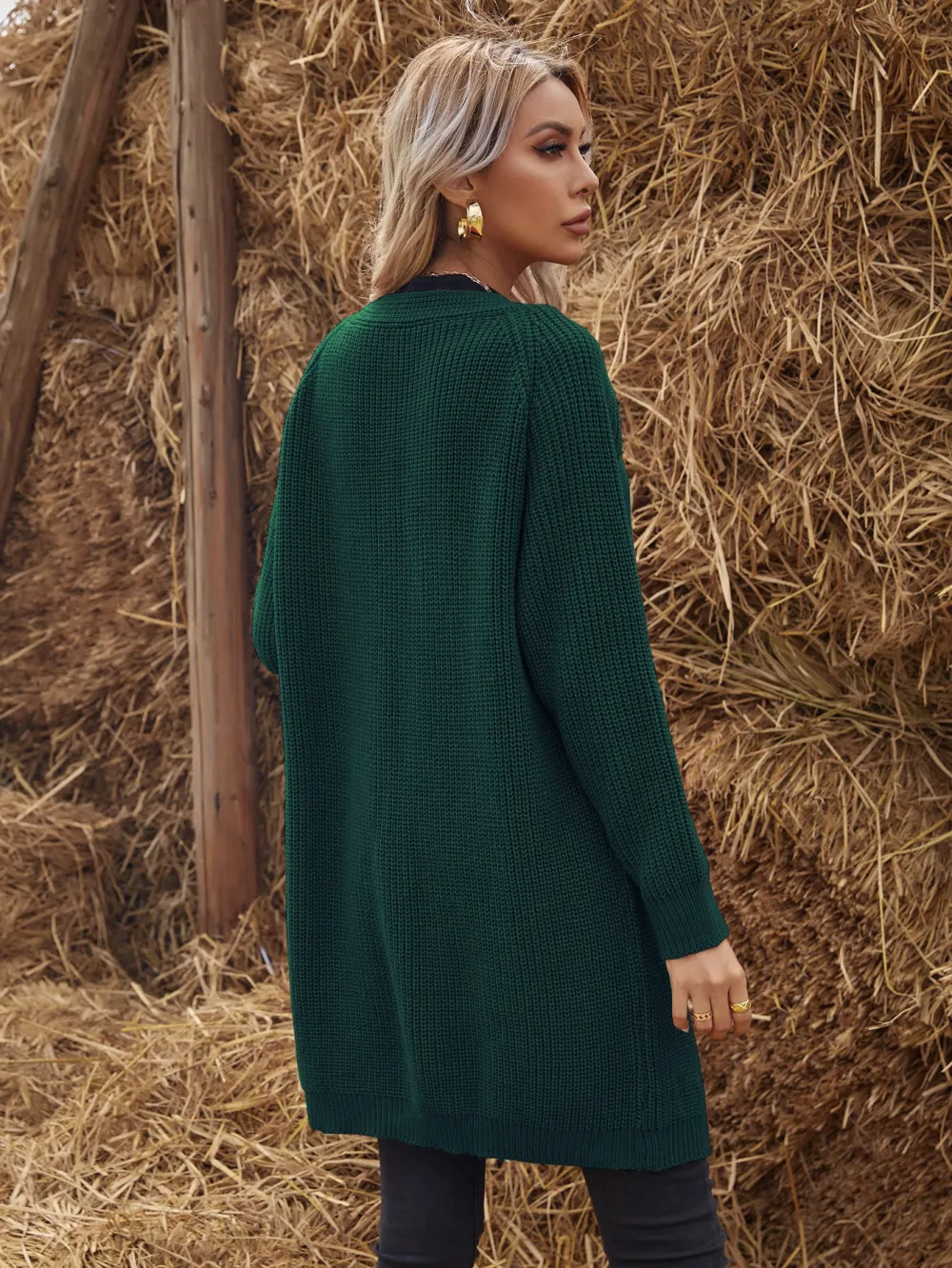 Solid Raglan Sleeve Open Front Cardigan