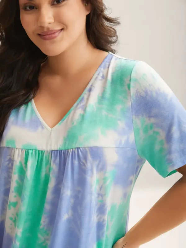Tie-Dye Pleated Flowy T-Shirt