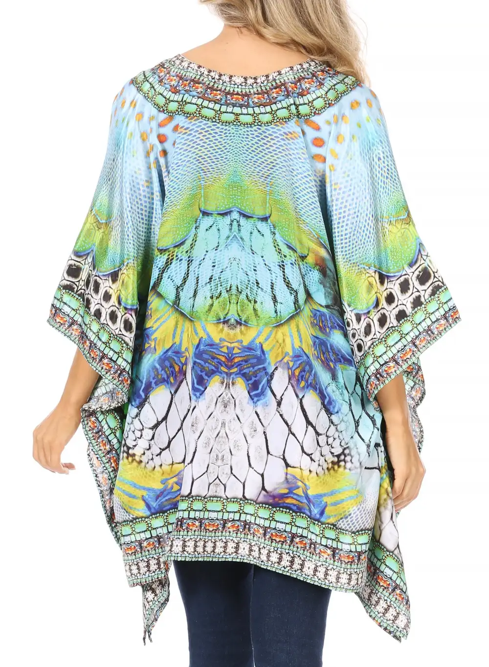 Women's Caftan Poncho Cover up V neck Top Lace up With Rhinestone
