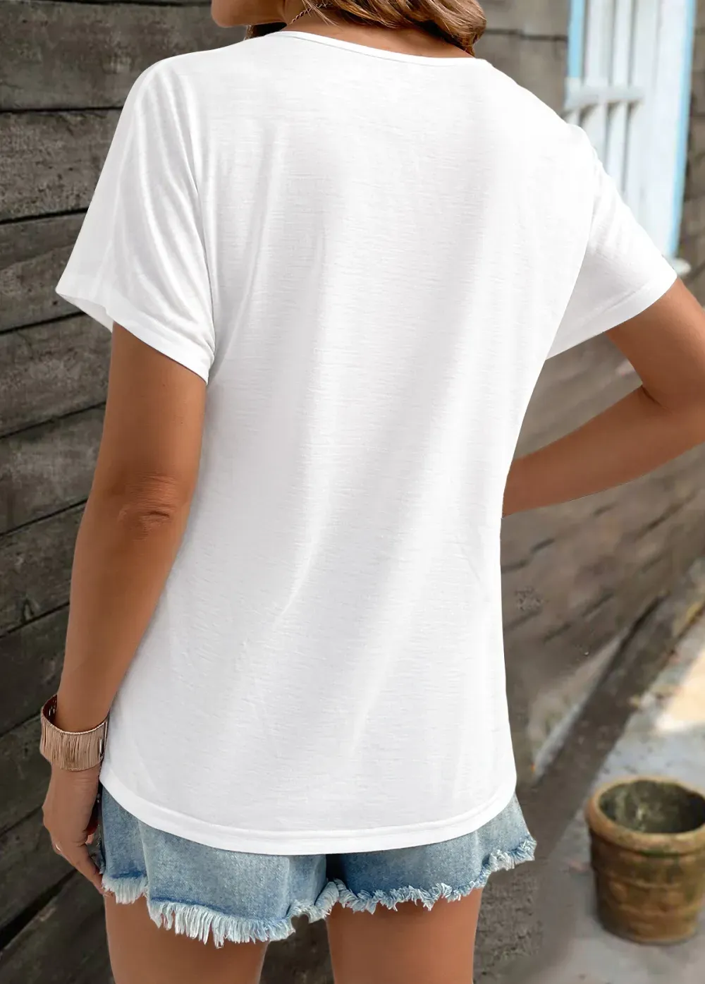 White Short Sleeve V Neck T Shirt