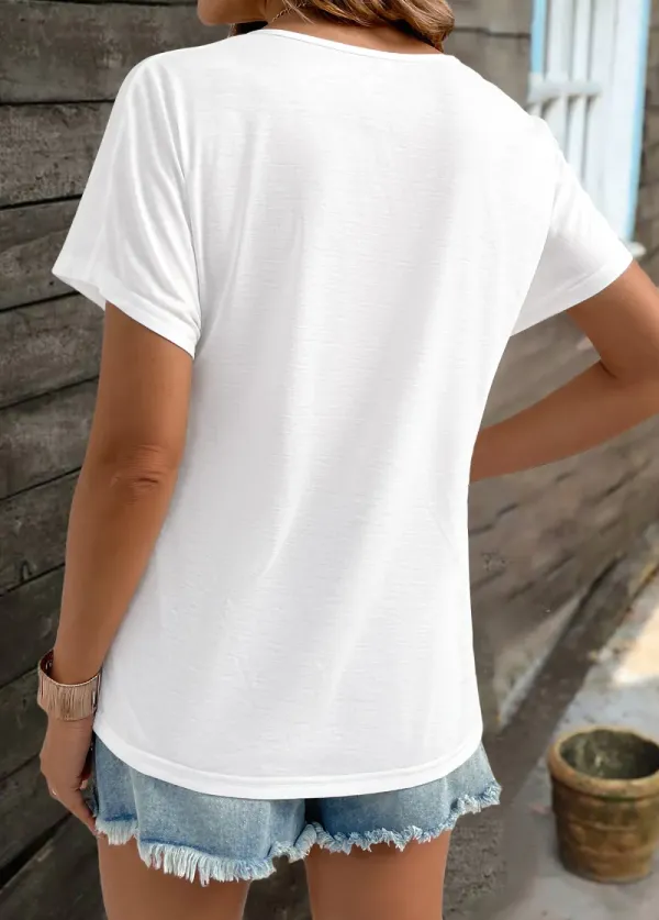 White Short Sleeve V Neck T Shirt