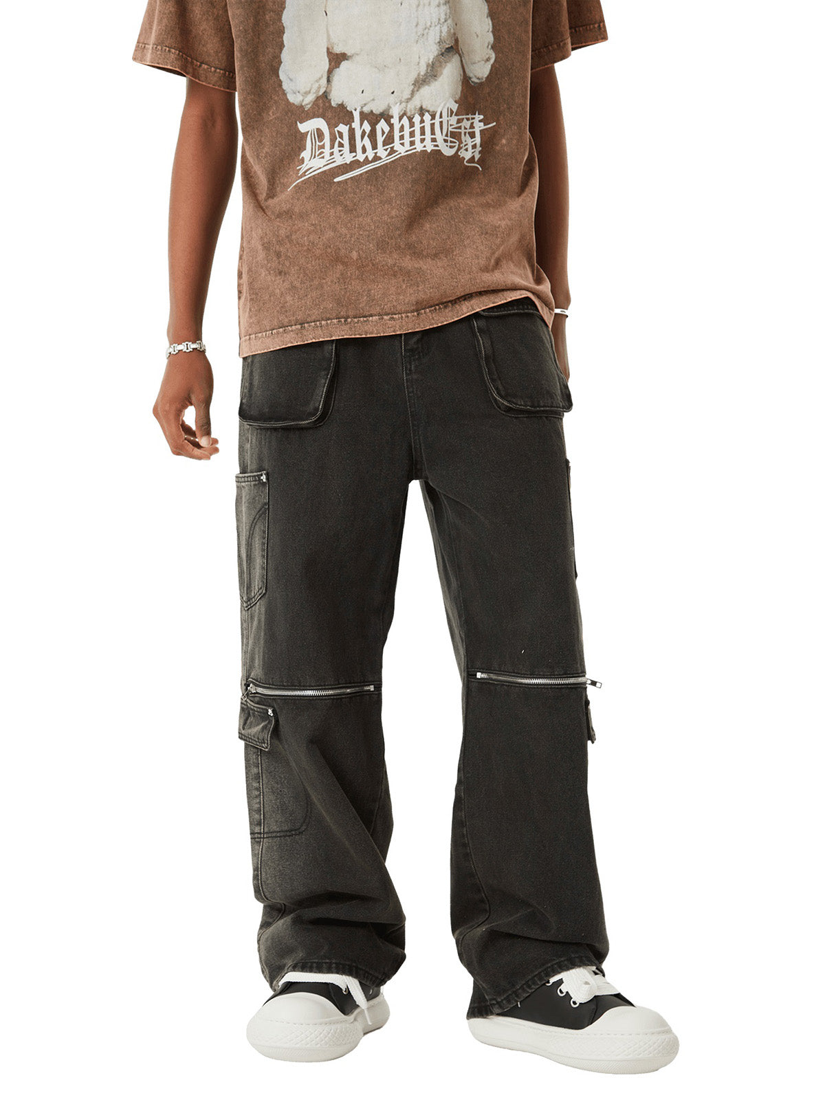 Multi-pocket Zipper Design Washed Hip-Hop Jeans - 2112