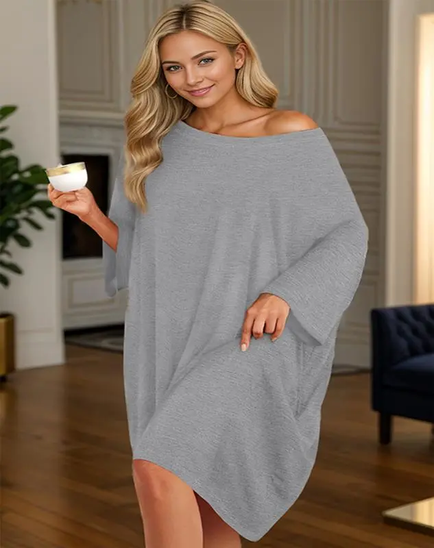 Women's Bamboo Sleep Shirt with Pocket – Soft Short Sleeve Nightgown, Oversized Loungewear, XS-5XL