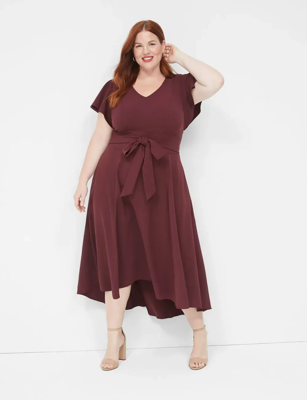 Lena V-Neck High-Low Midi Dress