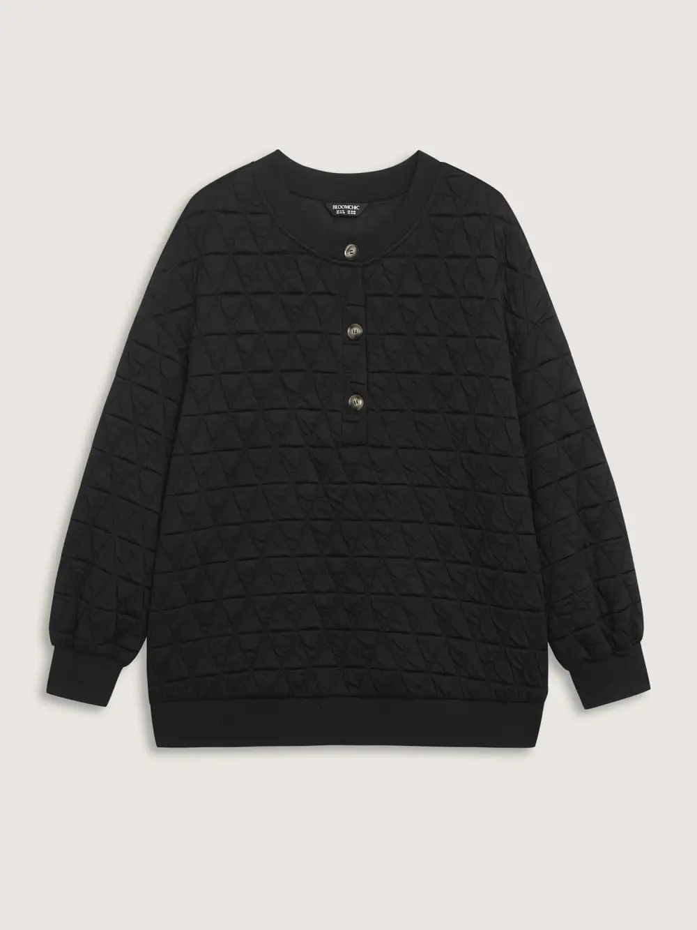 Quilted Cotton Placket Button Sweatshirt