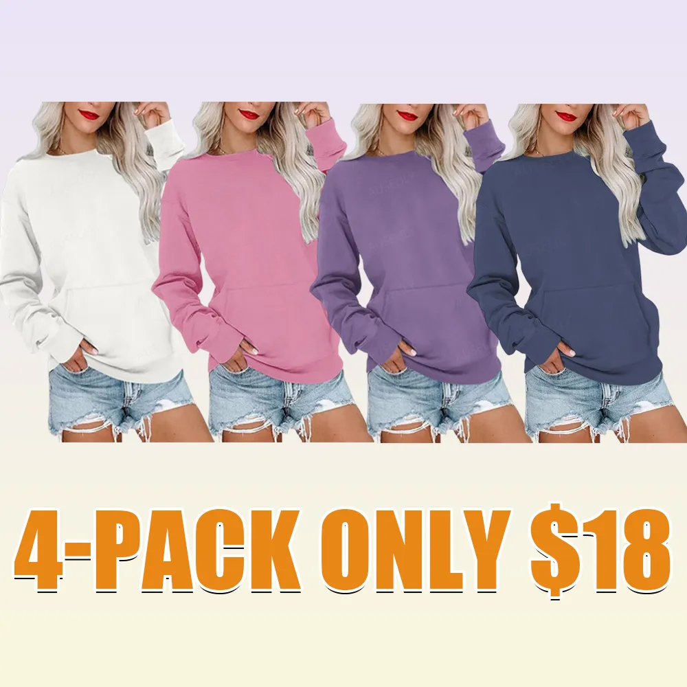 Women's Crewneck Hoodless Sweatshirt With Kangaroo Pocket Fleece Longsleeve Oversized Casual Style Shirt