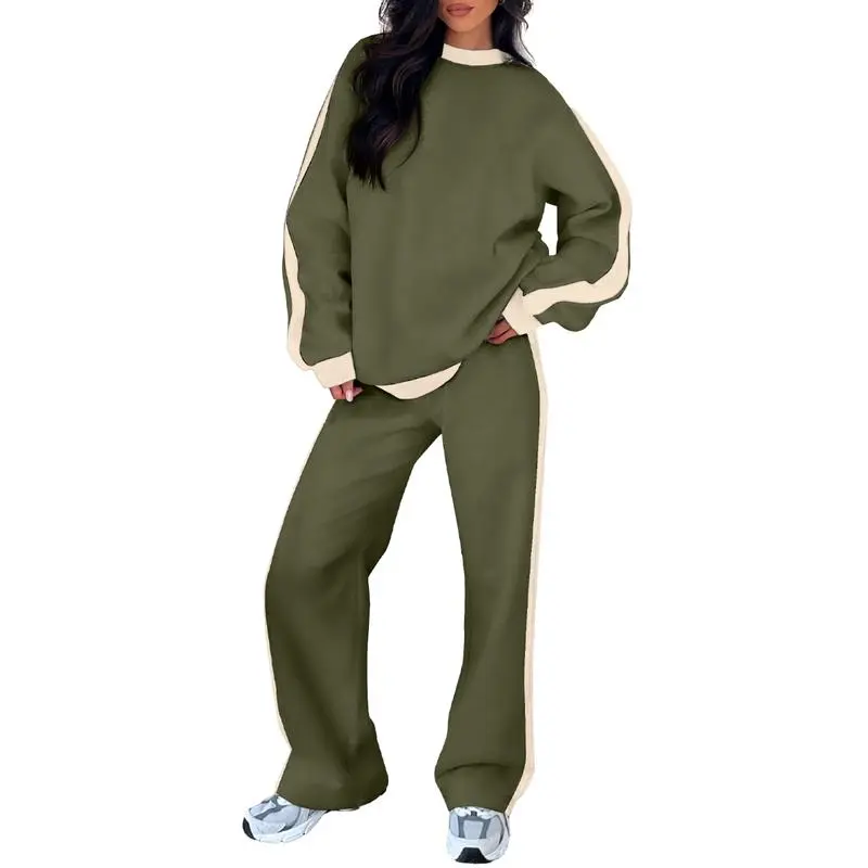 Women's 2-Piece Fleece Lounge Set – Cozy Crewneck Sweatshirt & Straight-Leg Sweatpants.