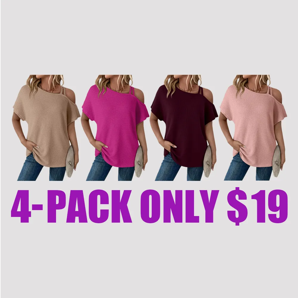 Women's Off Shoulder Waffle Knit Tops – Short Sleeve, Lightweight, Casual & Stylish