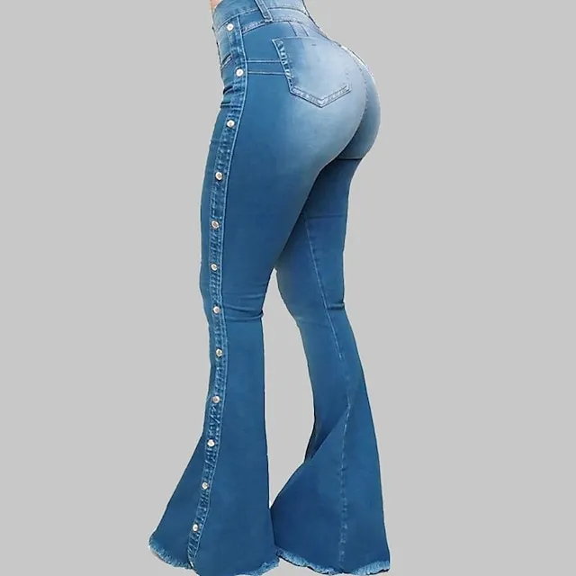 Women's Jeans Bootcut Flared Pants Full Length Denim Side Pockets Wide Leg Micro-elastic Fashion Casual Daily Weekend Black Blue S M