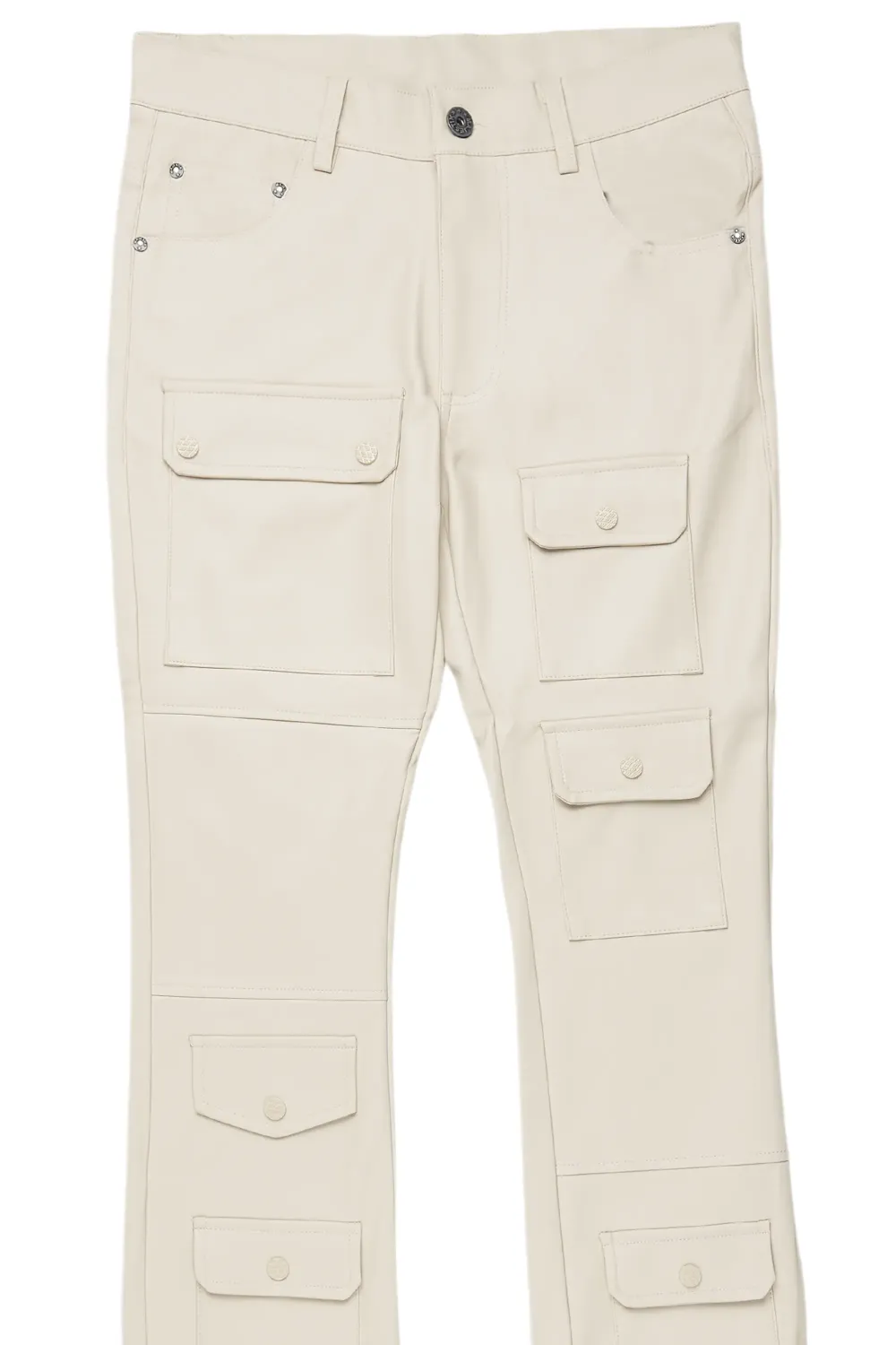 Barossa Beige PU Cargo Stacked Flare Jean