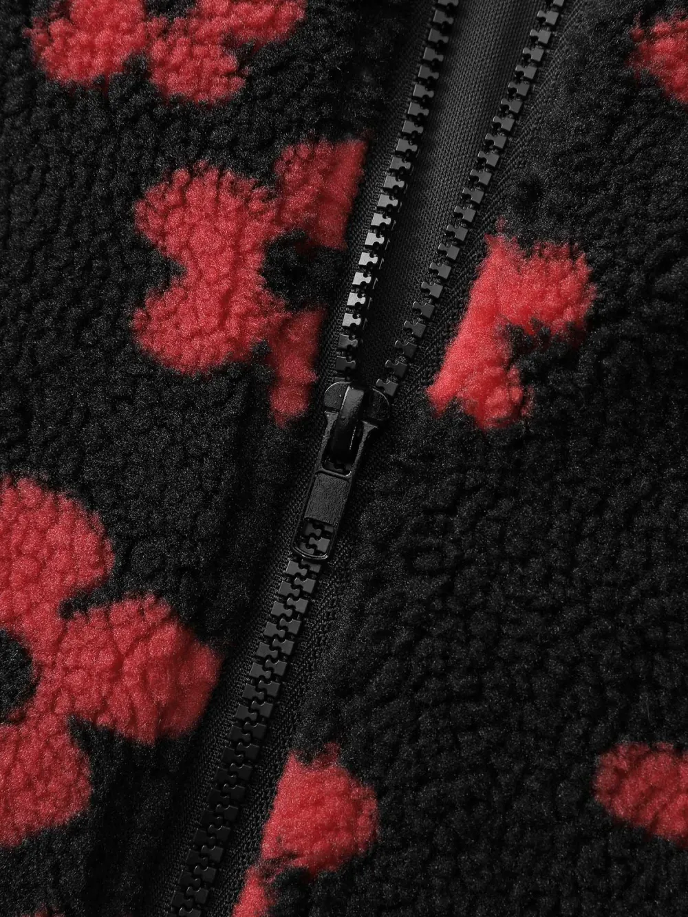 Jacquard Plush Floral Zipper Jacket