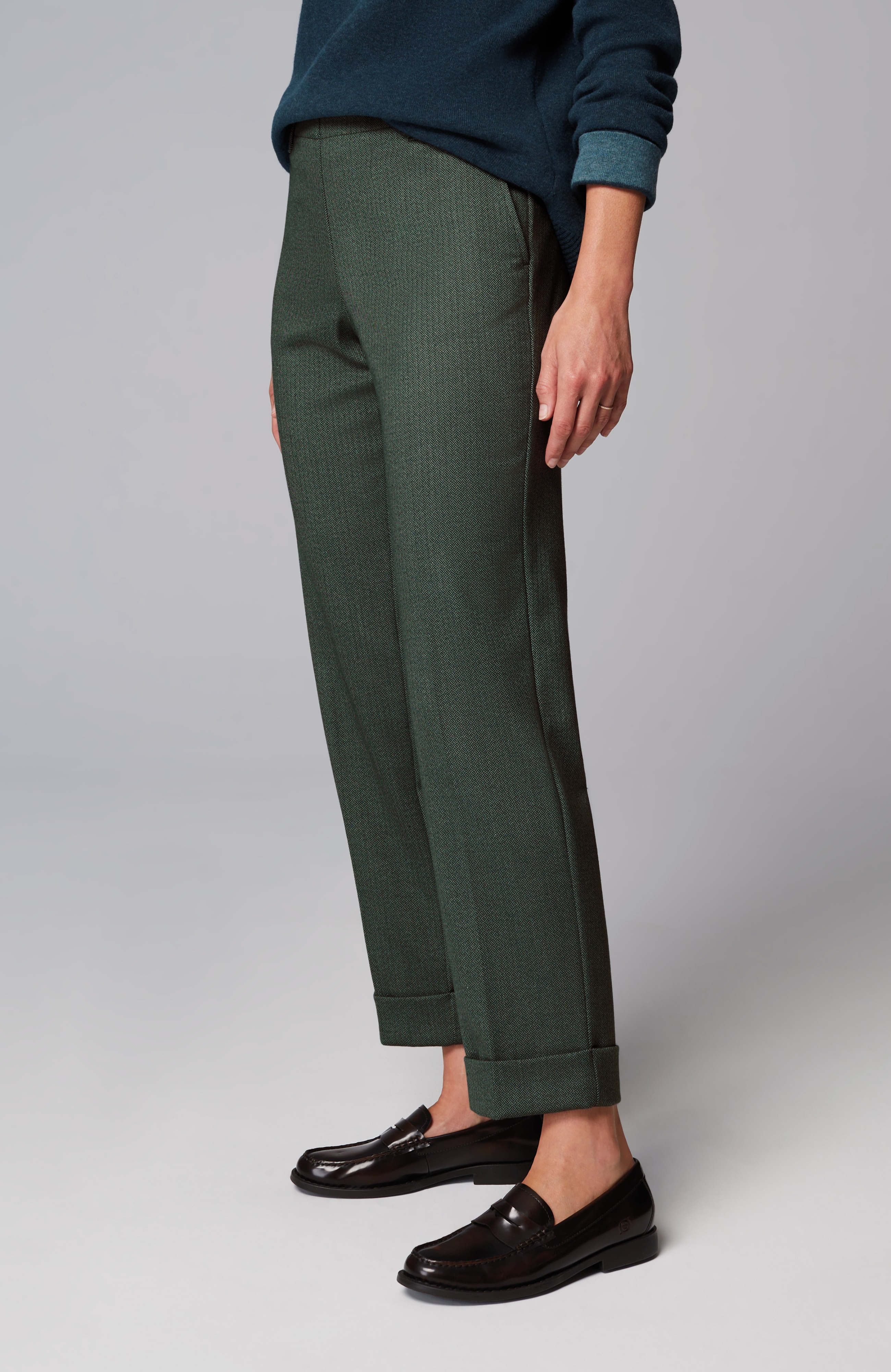 Herringbone Cuffed Pull-On Pants
