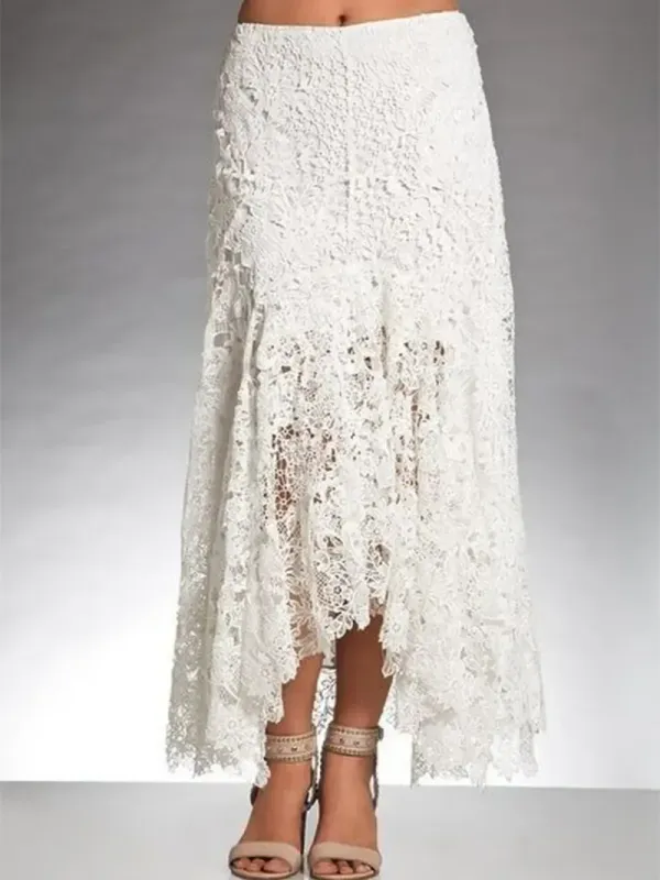 Boho Lace H-Line Natural Lace Maxi Skirt