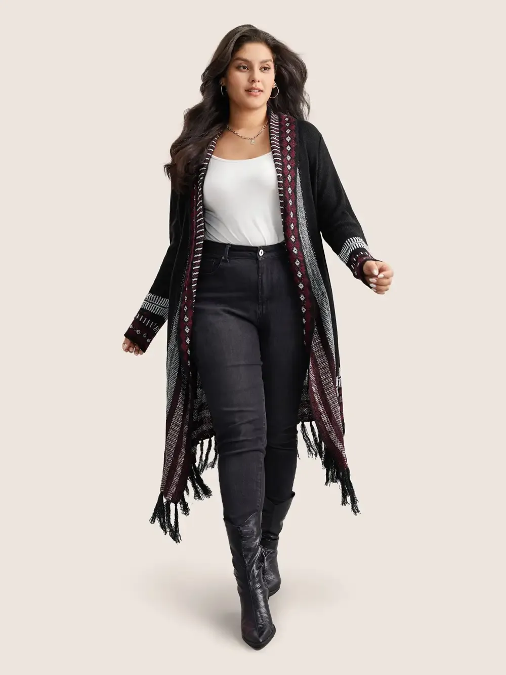 Bandana Print Fringe Trim Maxi Cardigan