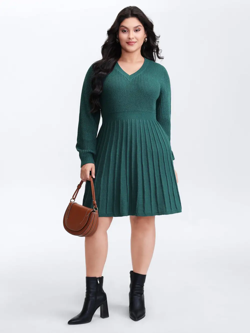 Pleated Skirt Tissue Texture Knit Knee-Length Dress
