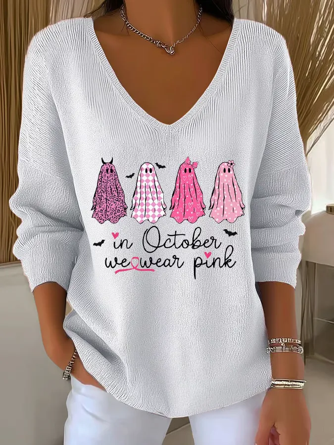 V Neck Casual Regular Fit Bird Sweater