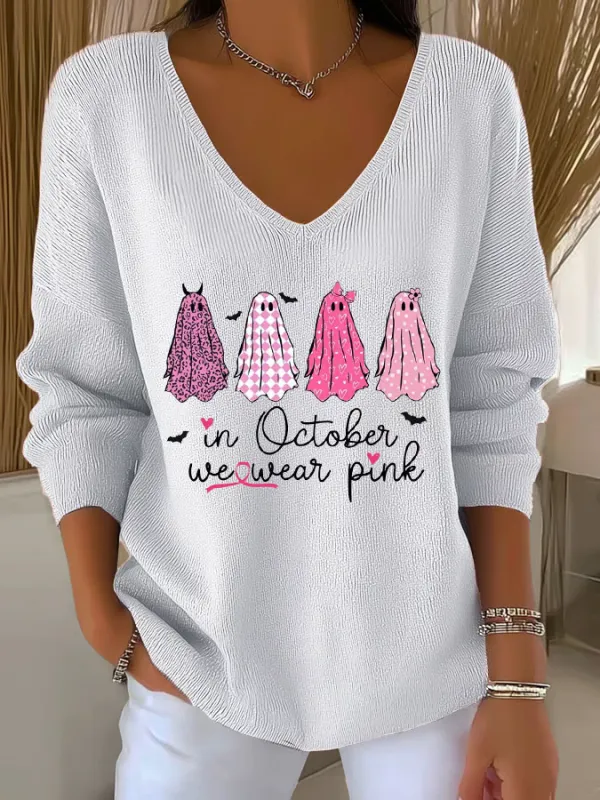 V Neck Casual Regular Fit Bird Sweater