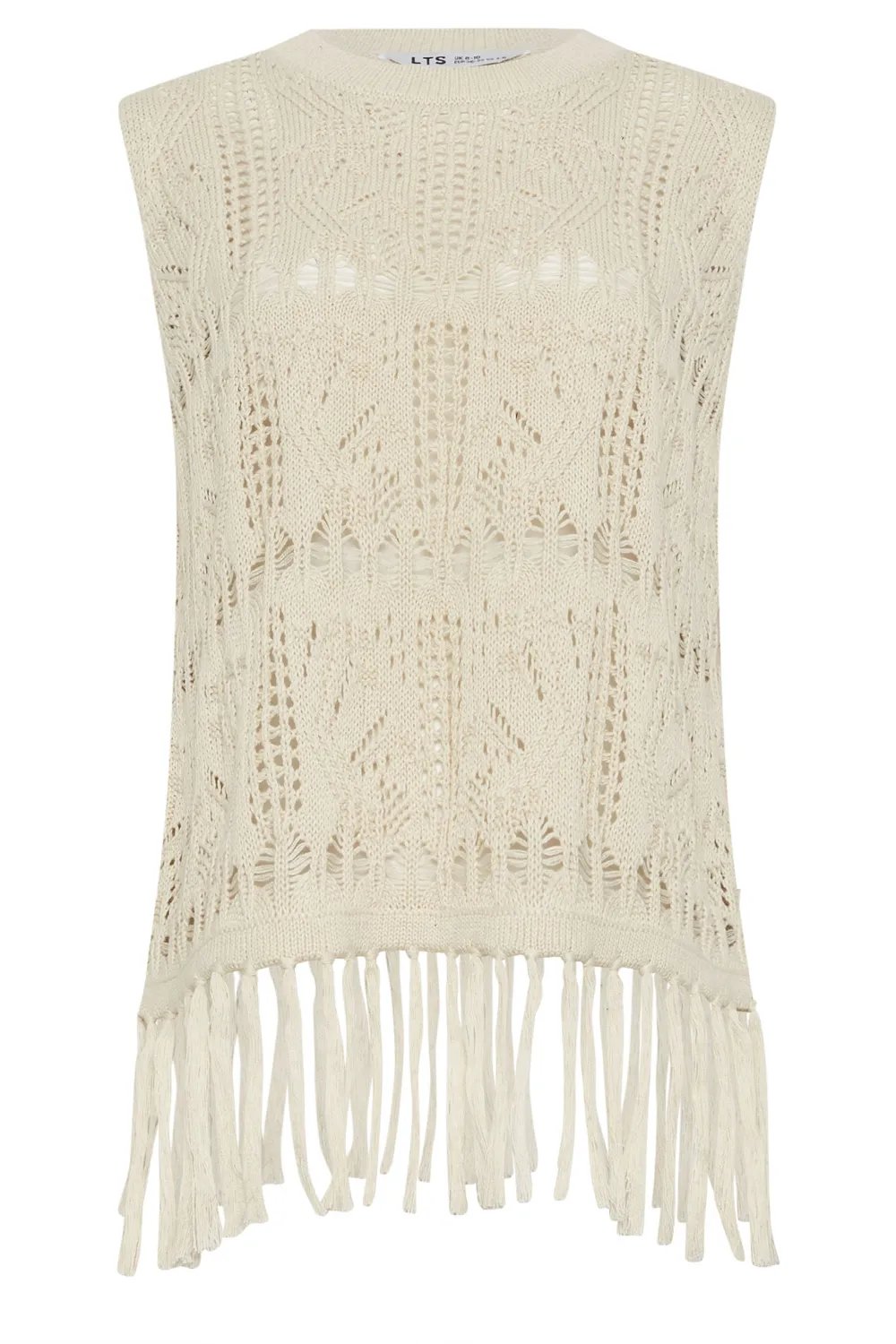 LTS Tall Black Crochet Tassel Vest Top