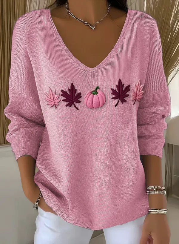 Casual Pumpkin Pattern Regular Fit Cotton Sweater