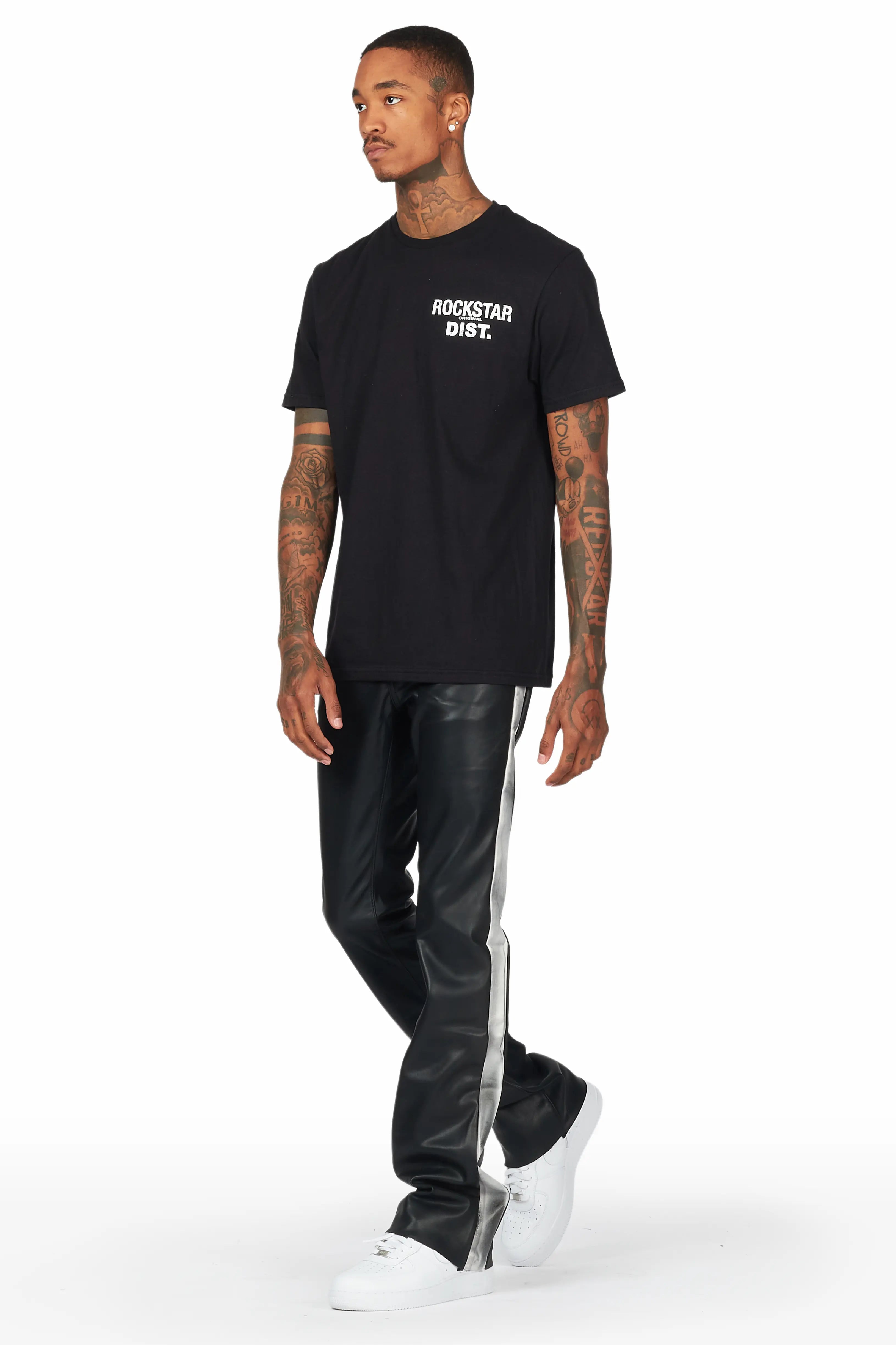 Fusao Black Stacked Faux Leather Jean
