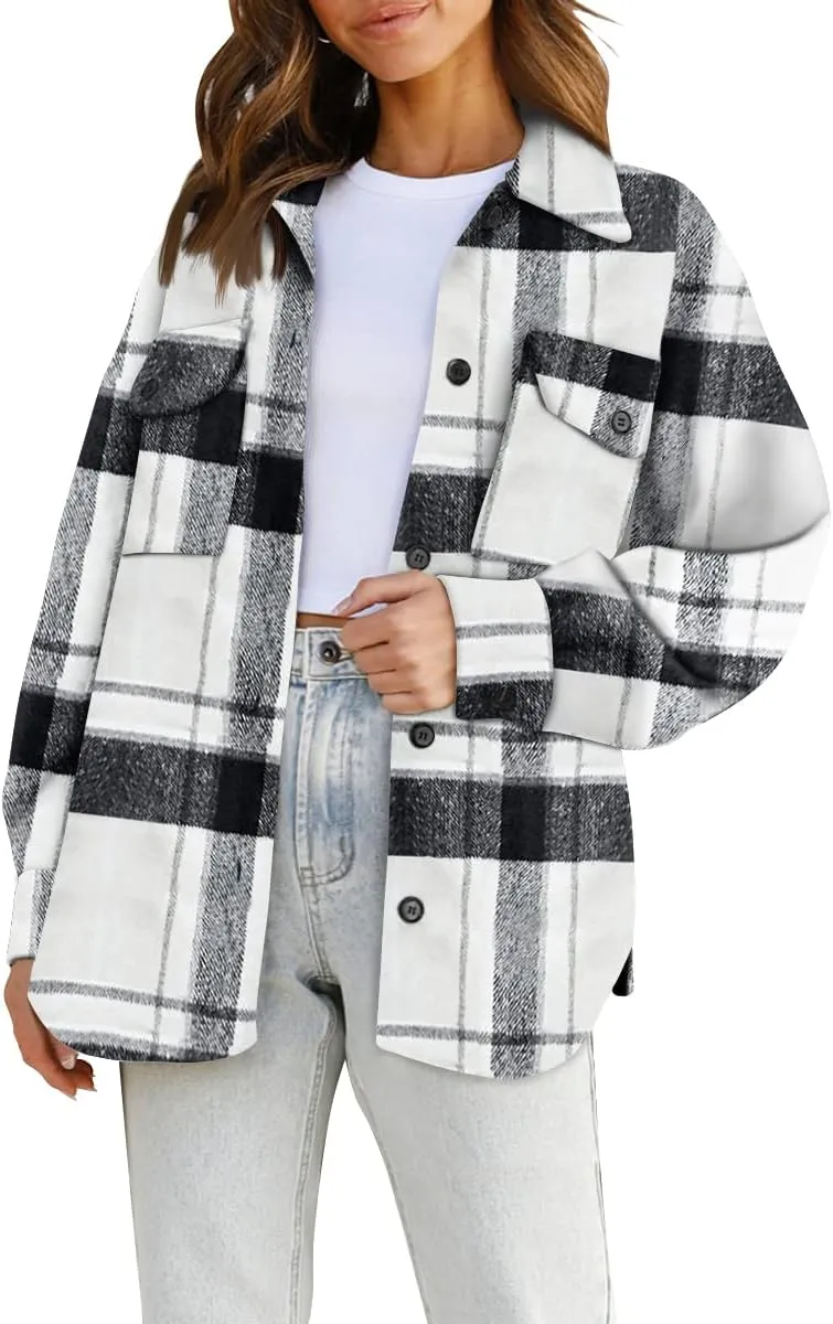 Womens Fall Outfits Fashion Clothes Shackets Flannel Plaid Button Down Long Sleeve Shirts Jackets 2024