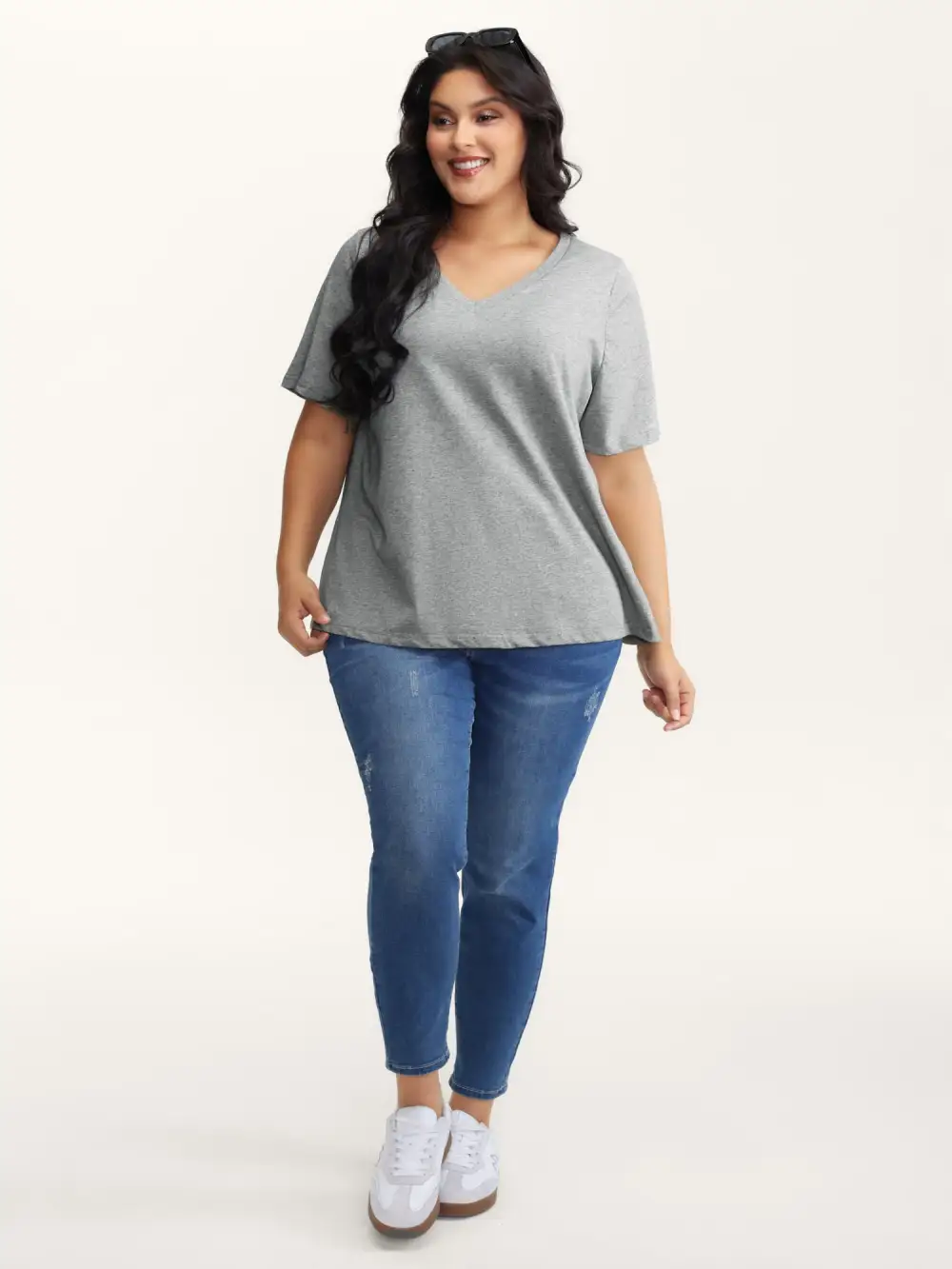 Stretchy V-Neck Solid T-Shirt