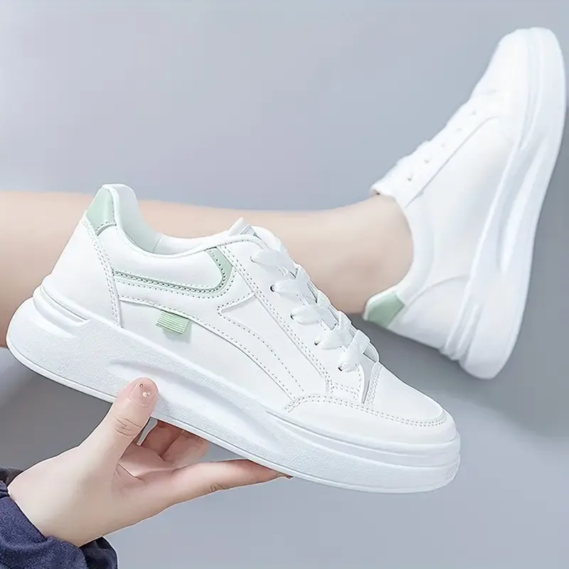 Stylish White Platform Lace Up Shoes for Women - Elevate Your Height, Versatile Low Top Design, Breathable Outdoor Walking Shoes with Comfortable Fit