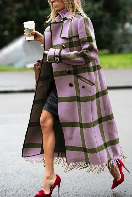 Womens Casual Fashion Long Plaid Jacket
